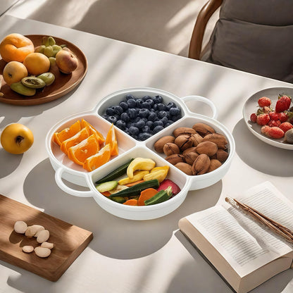 Divided Serving Platter,Ceramic Chip & Dip Serving Dish,12" Decorative Sectional Dish,4-Compartment Appetizer Fruit Dish for Party,Perfect for Chips and Dip, Veggies, Candy and Snacks, White