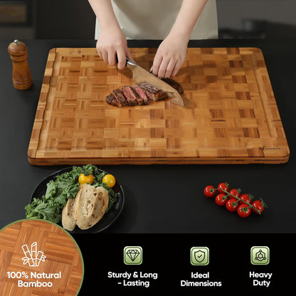 Heavy Duty Bamboo Cutting Board Set 3 Pack Non Toxic Juice Groove Charcuterie Board Book Wood Cutting Boards for Kitchen Solid End Grain Wood Chopping Board Large Butcher Block