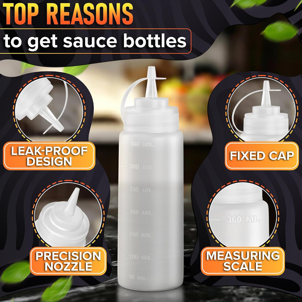 BURIUS Inverted Condiment Squeeze Bottles 16 oz for Sauces, Honey