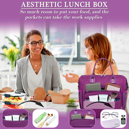 TuErCao Small Lunch Bag Lightweight Insulated Lunch Box for Women Work Portable Soft Cooler for Picnic Travel Road Trips, Loncheras para Mujer, Black