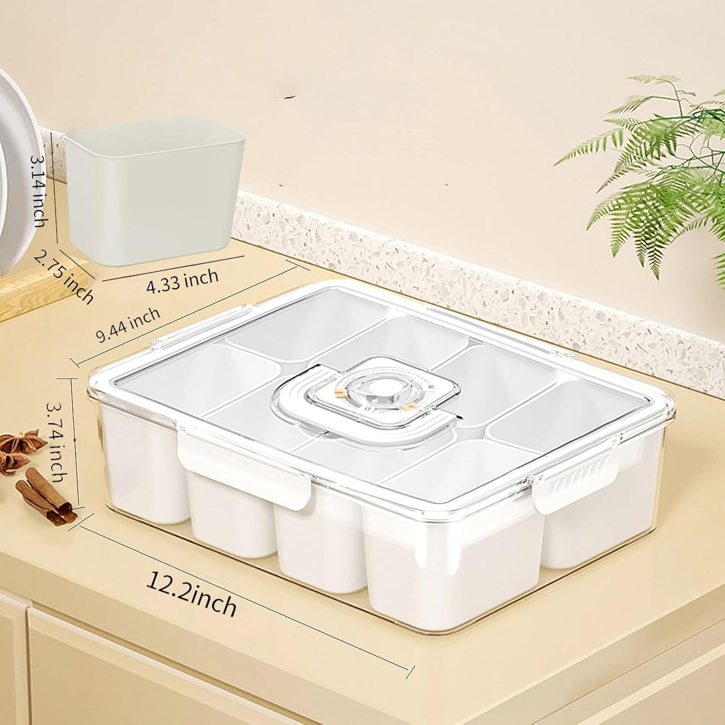Divided Serving Tray with Lids and Handle, Snackle Box Charcuterie Container, Portable Snack Platters, 8 Compartments Snack Tray for Fruits, Nuts, Candy, Cookies, Party, Picnic, 1PCS