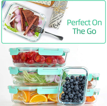 UMEIED 10 Pack Glass Food Storage Containers with Lids, Leakproof Airtight Glass Meal Prep Containers For Lunch, On The Go, Leftover, Dishwasher Safe