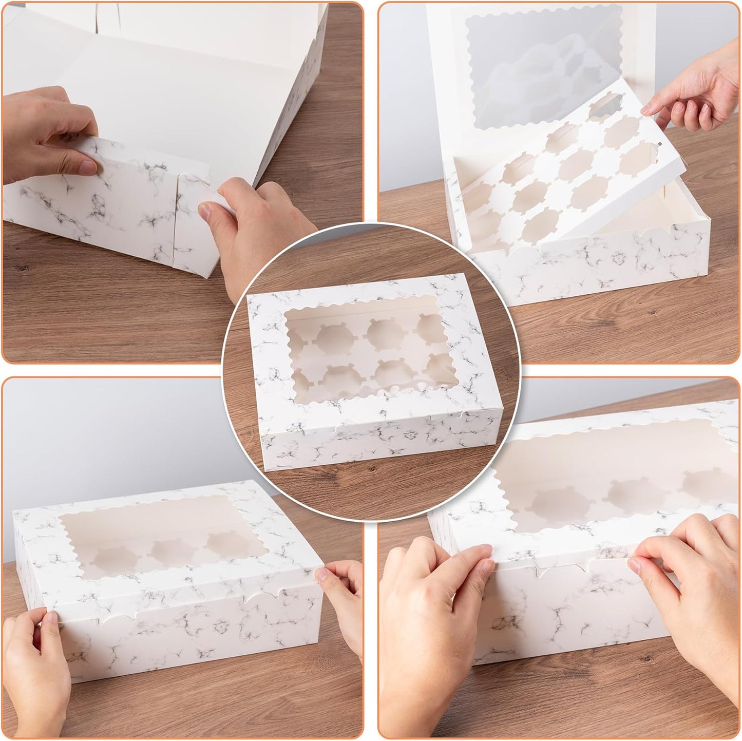 Hoewina 6PCS Cupcake Boxes - Hold 12 Count Cupcake Containers with Window, Food Grade Cupcake Holder Easy Transport and Presentation - Ideal for Cupcakes, Desserts, and More