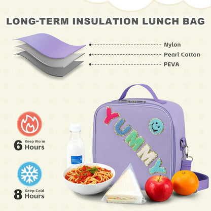Kids Lunch Box for Kids Insulated Reusable Lunch Bag Tote Durable Children Leak-proof Lunchbox with Adjustable Shoulder Strap for School Daycare Travel Picnic (Navy - 3D Dinosaur)