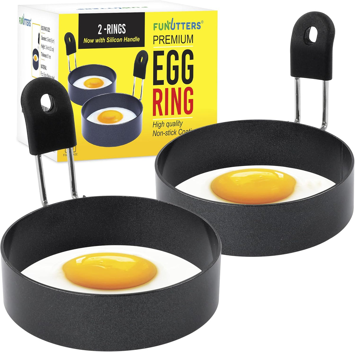 FUNUTTERS Egg Rings, 3.5'', Nonstick, Professional and Large, Stainless Steel Omelet/Egg Rings For Frying Eggs and Egg Mcmuffins, Egg Mold For Breakfast, Mini Pancakes, and Fried Eggs