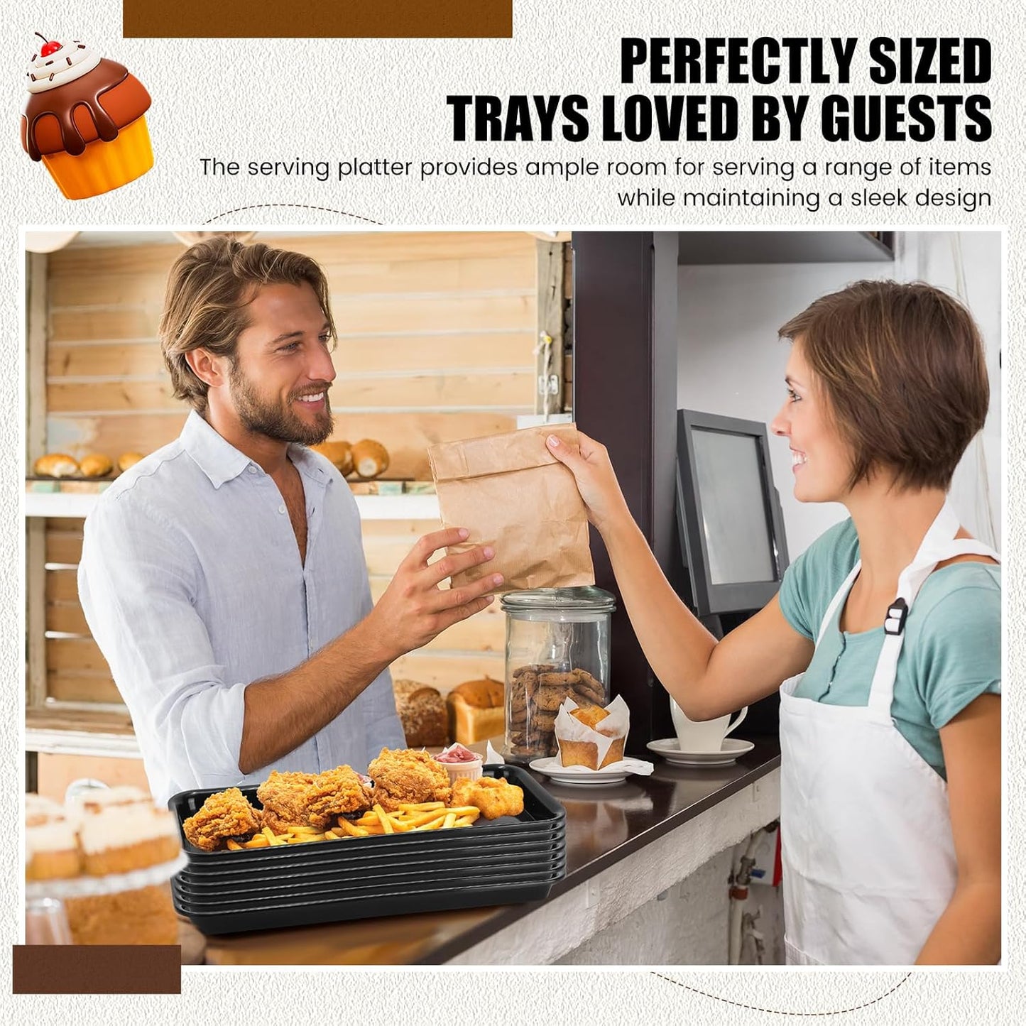 Ziliny 20 Pcs Serving Platters 14 x 6 Inch Rectangle Serving Trays Reusable Food Tray Dishes Dessert Trays Plastic Plates for Wedding Home Table Thanksgiving Christmas Party(White)