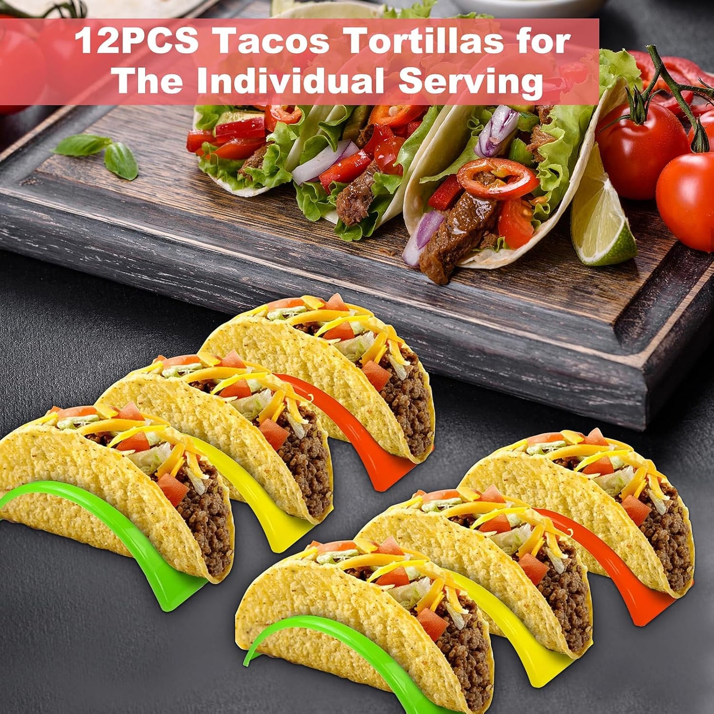 Taco Bar Serving Set for a Party with 12pcs Tortilla Holders Taco Tuesday Lazy Susan Tray Housewarming Set