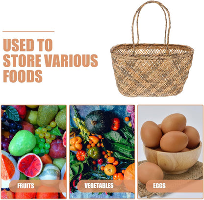 Generic Handmade Storage Basket with Delicate Handle, Wear-resistant and Multi-functional Design, Beige Organizer Bin for Eggs and Vegetables, for Home Decor and Shelf Storage