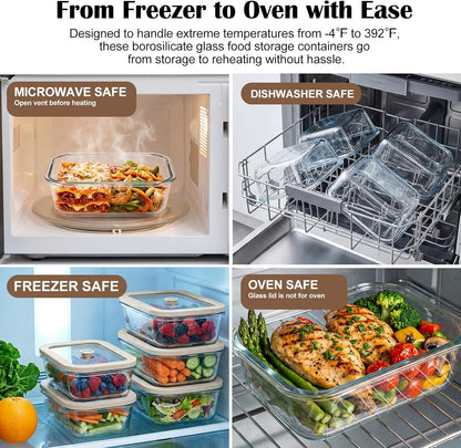 5 Pack 35 oz Glass Meal Prep Containers, Plastic-Free Glass Food Storage Containers with Lids, 4.4 Cups Airtight Glass Lunch Containers for Leftovers, Microwave, Oven, Freezer and Dishwasher