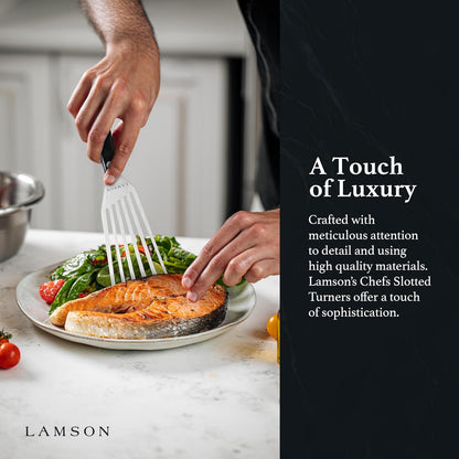 Lamson Fish Spatula, Slotted Metal Turner, 3 x 6 In, Right Hand | Ultra Durable composite handle, dishwasher safe; flexible stainless blade; a dedicated left-handed model is available