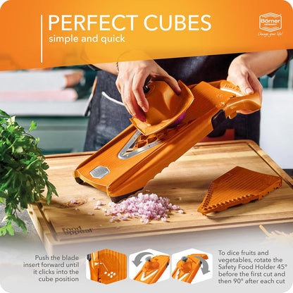 Mandoline Food Slicer Börner V5 (Profi Set) by Reston Lloyd • V-Slicer with 4 Inserts, Docking Station & Food Holder • Made in Germany • Fruit & Vegetable Chopper • Multiple Settings • Color: Purple