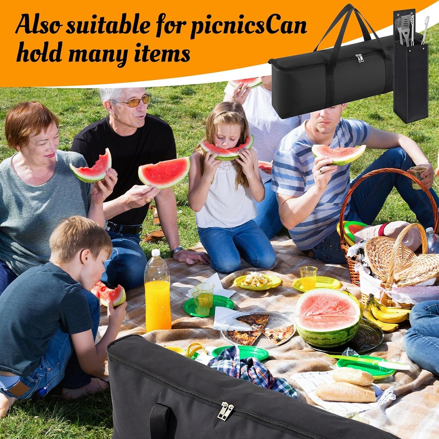 Amylove 2 Pcs Grill Utensil Tool Storage Bag Holder, 25×8.7×5 in Grill Accessory BBQ Carry Bag with Handle, 20x6x6 in Utensil Holder Pouch Oxford for Camping Hiking Picnic Travel, Extra Large Capacity