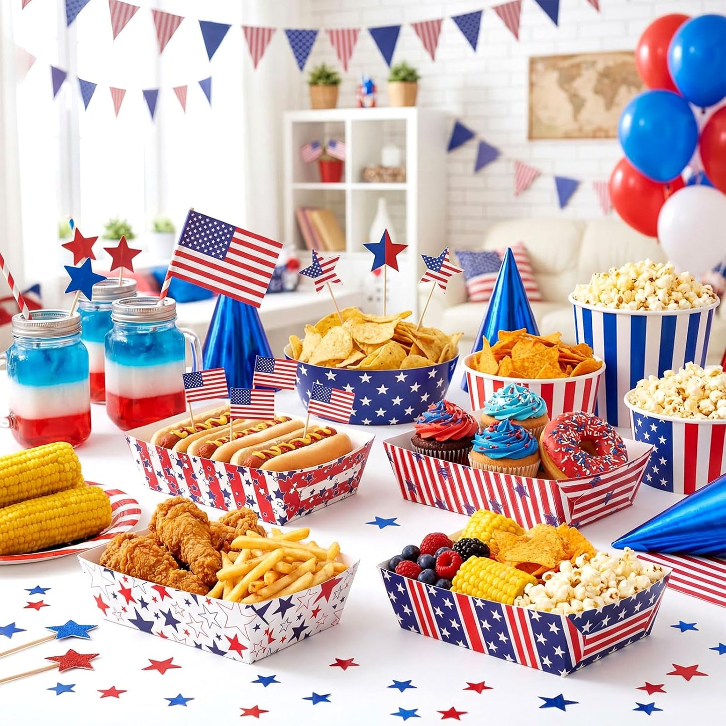 Honeydak 100 Pieces Mother's Day Heart Pattern Paper Food Trays Disposable Nacho Container Paper Boats Serving Trays for Hot Dog Popcorn Taco Snack Candy Food Container Party Supplies