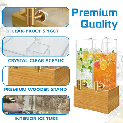2 Pack 2 Gallon Large Drink Dispenser, Drink Dispenser with Stand, Beverage Dispenser with Ice Core and Airtight Valve, Drink Dispensers for Parties