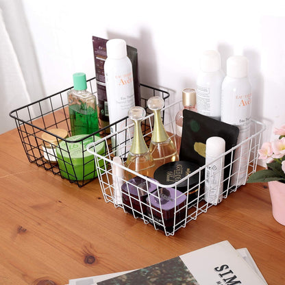 Kitchen Wire Baskets Farmhouse Decor Metal Food Storage Organizer,Household Refrigerator Bin with Built-in Handles for Cabinets, Pantry, Bathroom,2 Packs(white)