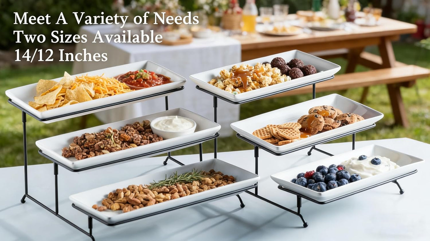 Gomakren 3 Tier Serving Trays Stand Porcelain Serving Platters 12 Inch White Serving Plates Dinner Platters for Appetizer Snack Fruit Cup Cake Tray Display Mothers Day Serving Dishes for Entertaining