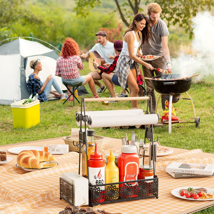 EKNITEY Outdoor Grill Caddy Organizer: Camping Kitchen Accessories Rack With Paper Towel - Utensil Condiment Storage For Patio Camper BBQ Party RV