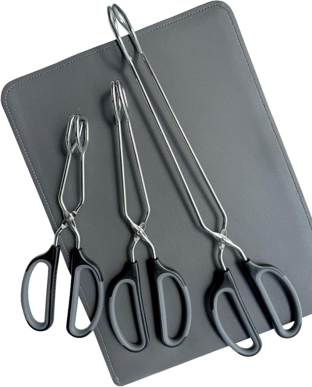 HINMAY Stainless Steel Scissor Tongs Cooking Tongs Set, Set of 3 (Black Handle, 10" 12" 16")