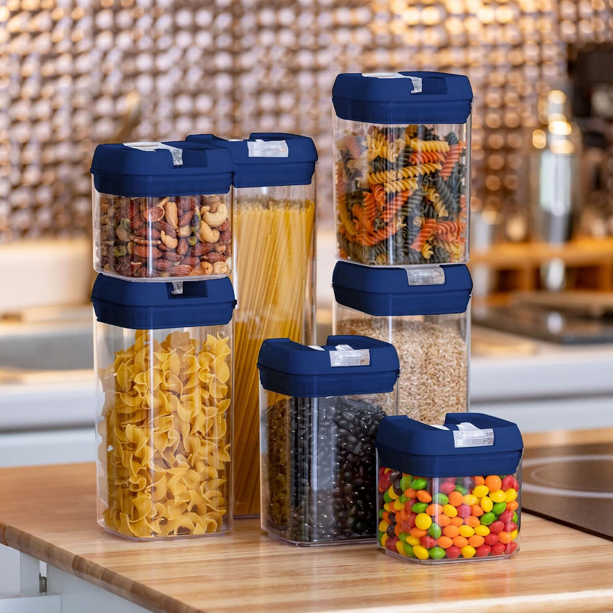 Set of 7 Airtight Food Storage Containers - Pantry Organizer Bins, BPA Free Plastic Containers plus Dry Erase Marker and Labels, White