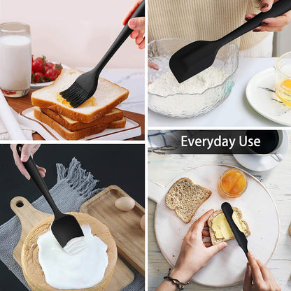 LIANYU 15 Pcs Kitchen Cooking Utensils Set with Holder, Silicone Kitchen Tools with Stainless Steel Handle, Heat Resistant Gadgets, Brush Spatula Spoon Whisk for Cookware, Dishwasher Safe, Khaki