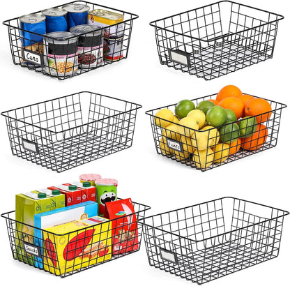 6 Pack Wire Baskets for Pantry Organization and Storage, Kitchen Organizer, 2 XXLarge & 2 XLarge & 2 Large