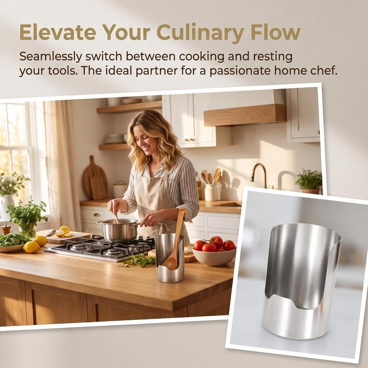 2 In 1 Multi-functional Kitchen Utensil Holder, Heavy Duty Stainless Steel Pot Lid & Spoon Rack Space-Saving Vertical Stand for Spatulas, Tongs, Ladles, Countertop Organizer，1 Psc