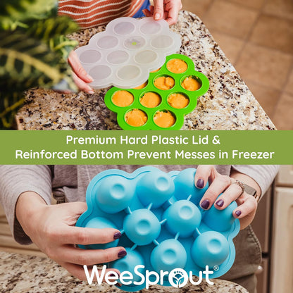 WeeSprout Silicone Freezer Tray with Clip on Lid Perfect Food Storage Container for Homemade Baby Food, Vegetable, Fruit Purees, and Breast Milk (Bright Blue, Six 3 Ounce Sections)