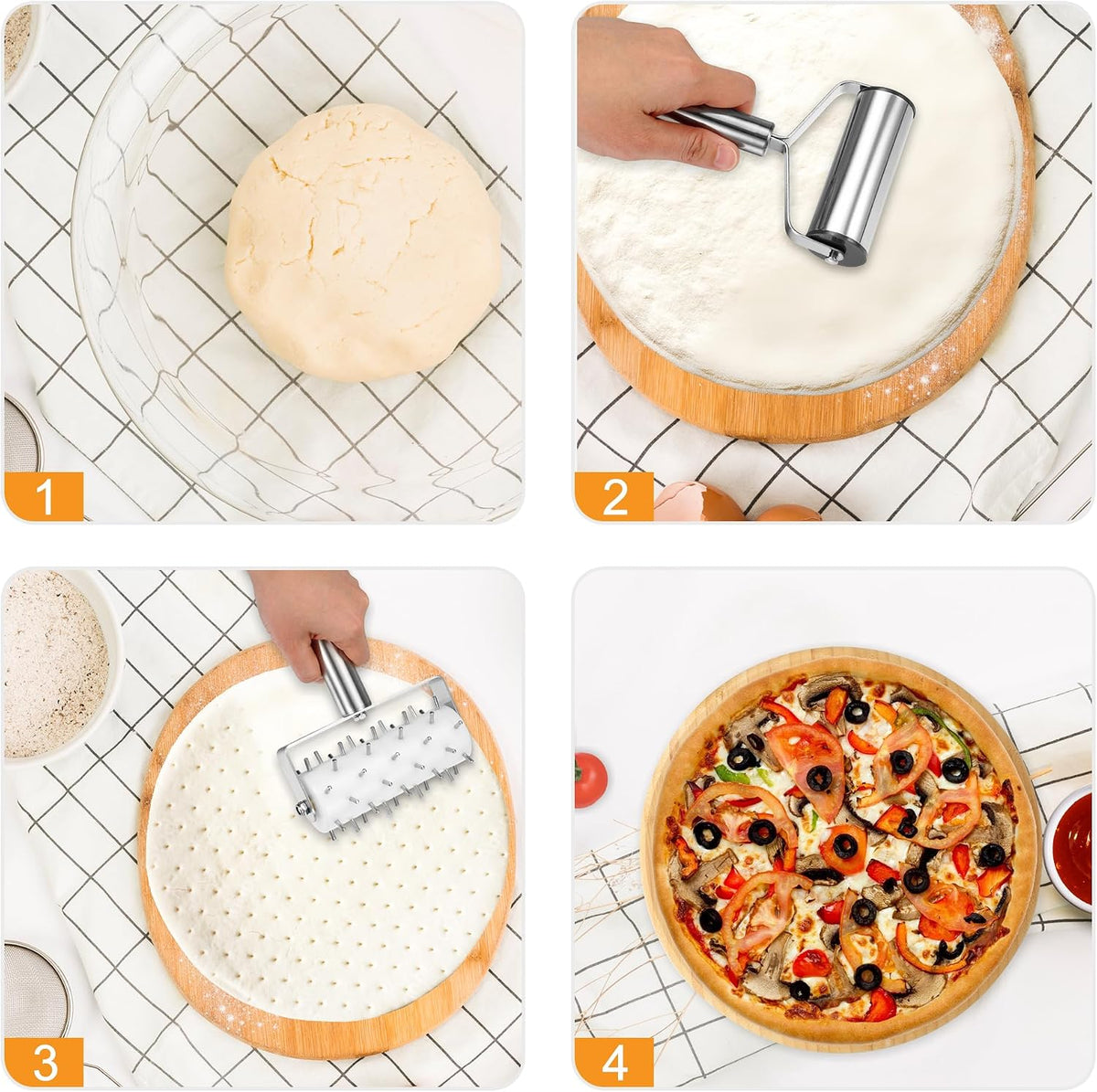 2Pcs Pizza Dough Roller & Dough Docker Kit Stainless Steel Rolling Pin