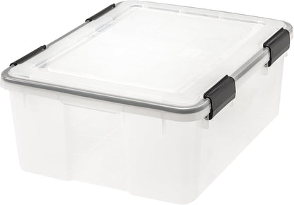 IRIS USA WeatherPro Storage Bins with Lids, 47 Qt, Gasket Seal, 2 Pack | Airtight gasket helps protect clothing, shoes, crafts, keepsakes, and household supplies from moisture and dust.
