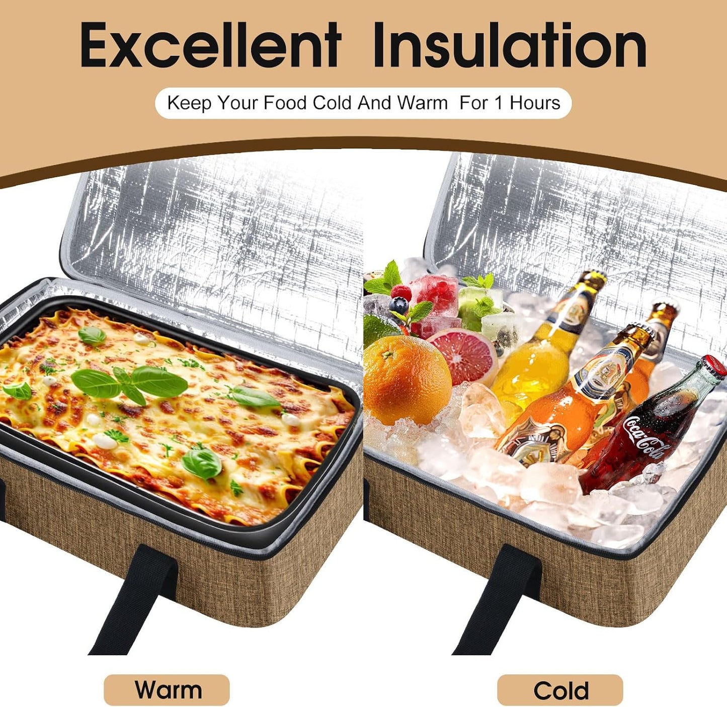 Insulated Casserole Carrier, Portable Casserole Carrier for Hot or Cold Food Lunch Tote Warmer or Cooler Bag, Lasagna Lunch Bag for Potluck Parties- Fits 9" x 13" Baking Dish-Charcoal Grey