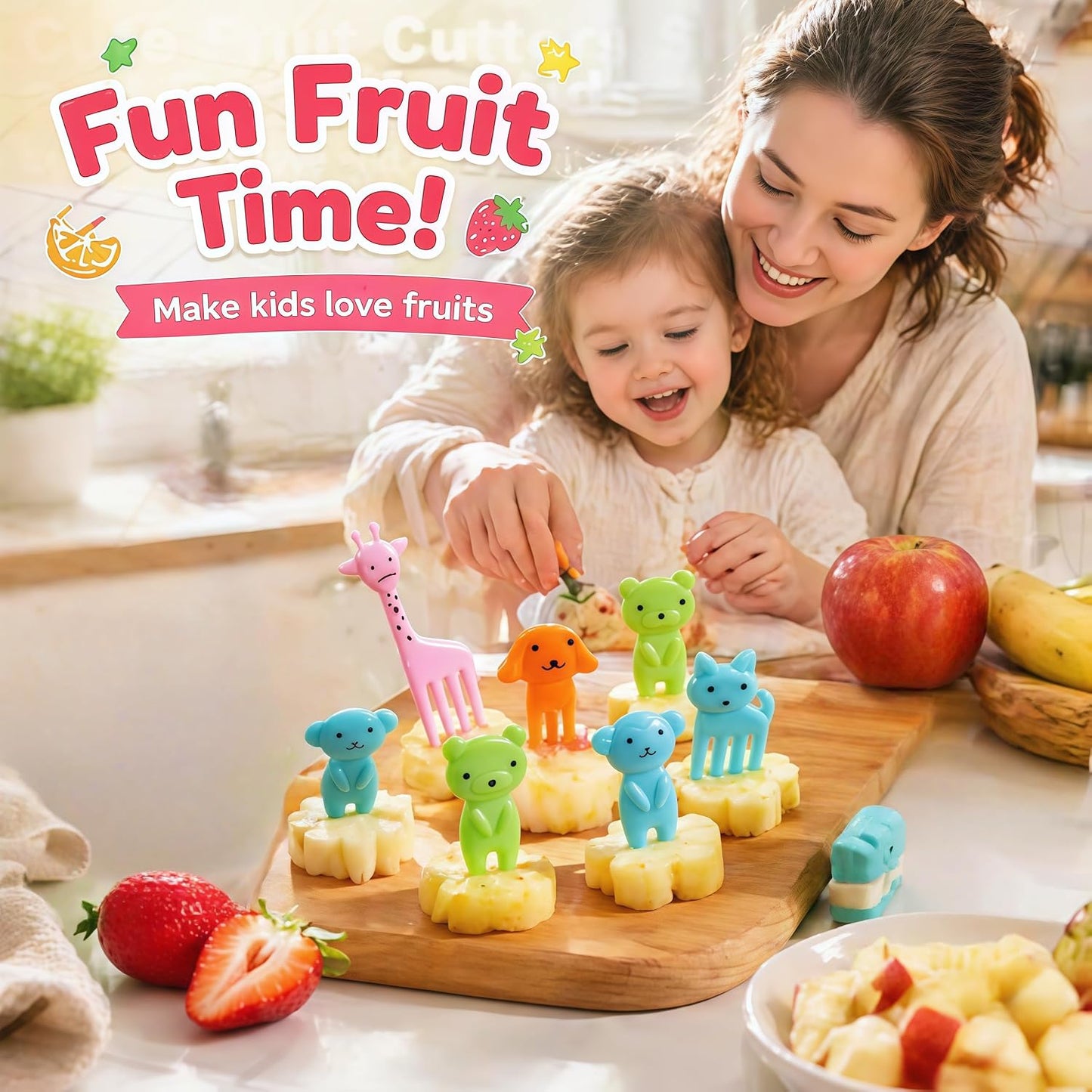 Uncrustable Sandwich Cutters Set 34pcs, 6pcs Sandwich Cutter and Sealer and 18pcs Fruit Cutter Shapes for Kids with 10pcs Cute Animal Forks, Ideal for School Lunch Boxes and Bento Boxes Boys Girls