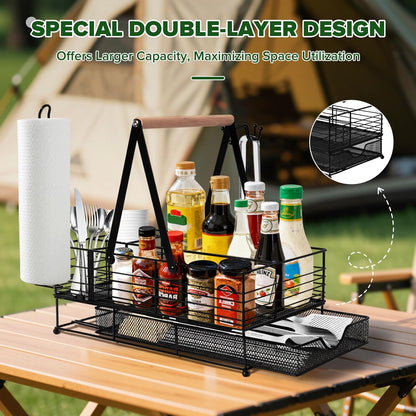 Grill Caddy, BBQ Caddy with Paper Towel Holder, Blackstone Griddle Organizer, Plate and Utensil Holder Organizer for Outdoor Grill, Picnic, Camping, Condiment Storage for Kitchen Counter