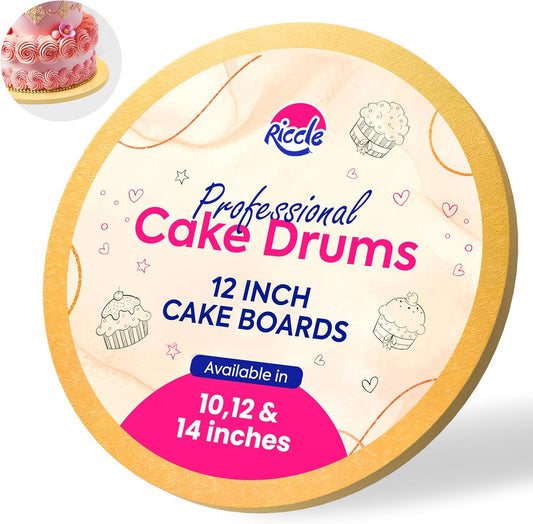 Riccle 12 Inch Single Gold Cake Drum - Smooth-Edged Pack of 1 - Sturdy Boards Round - Bend Resistant Multi-Layered Base for Minimalist Displays
