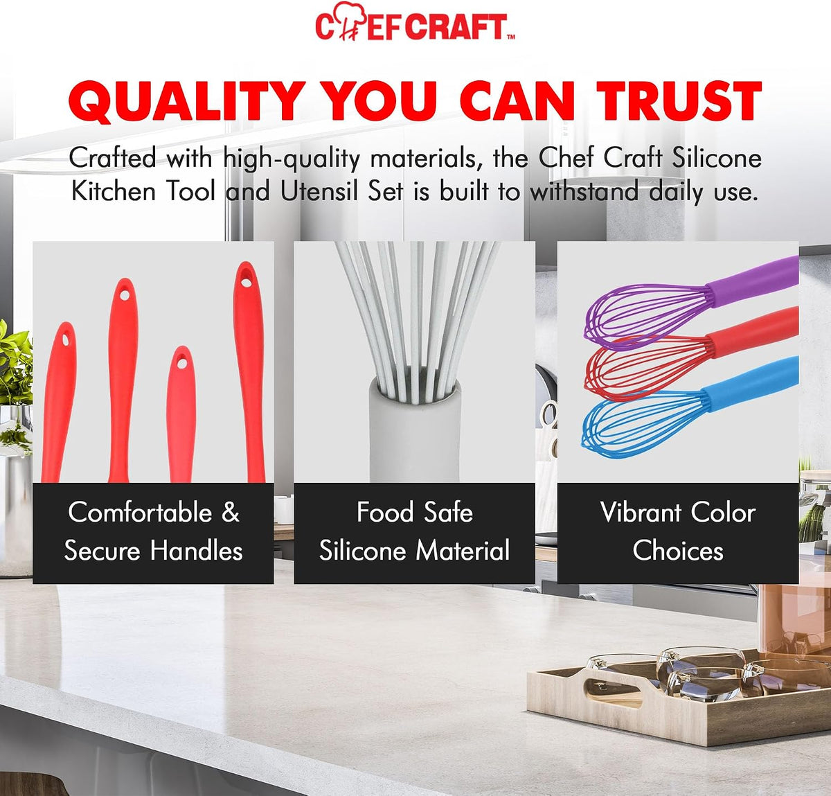 Chef Craft Premium Silicone Wire Cooking Whisk, 10.5 Inch, Red