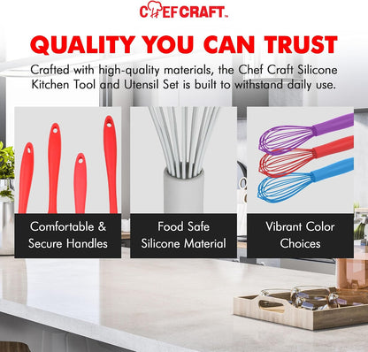 Chef Craft Premium Silicone Wire Cooking Whisk, 10.5 Inch, Red