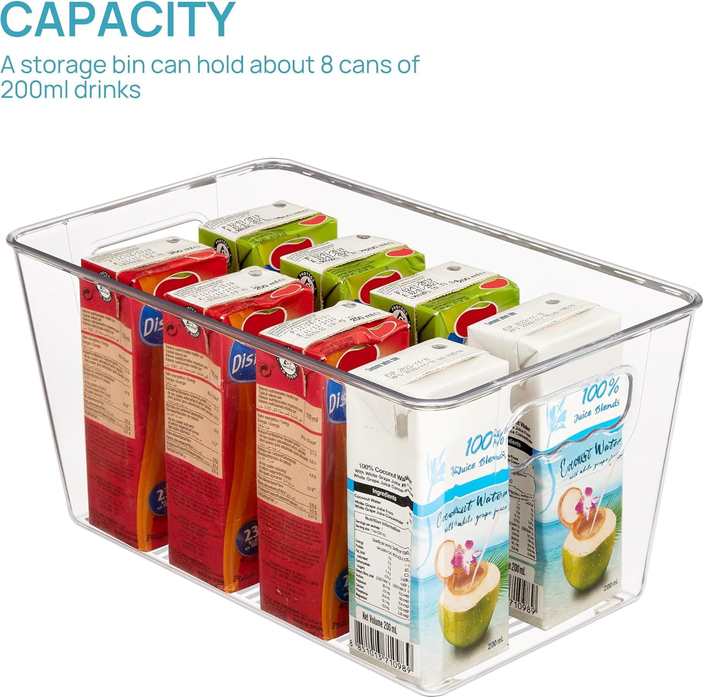 Vtopmart Clear Plastic Pantry Organizer Bins, 4 PCS Food Storage Bins with Handle for Refrigerator, Fridge, Cabinet, Kitchen, Countertops, Cupboard, Freezer Organization and Storage, BPA Free, Large
