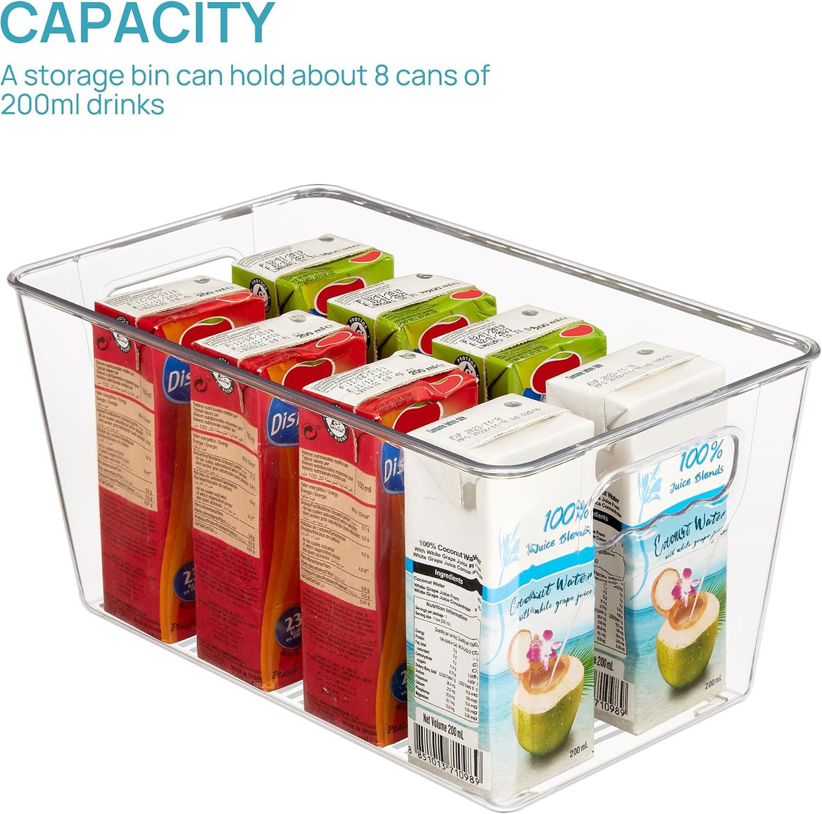 Vtopmart Clear Plastic Storage Bins, 6 PCS Pantry Organizer Bins with Handle for Refrigerator, Fridge, Cabinet, Kitchen, Countertops, Cupboard, Freezer Organization and Storage, Large