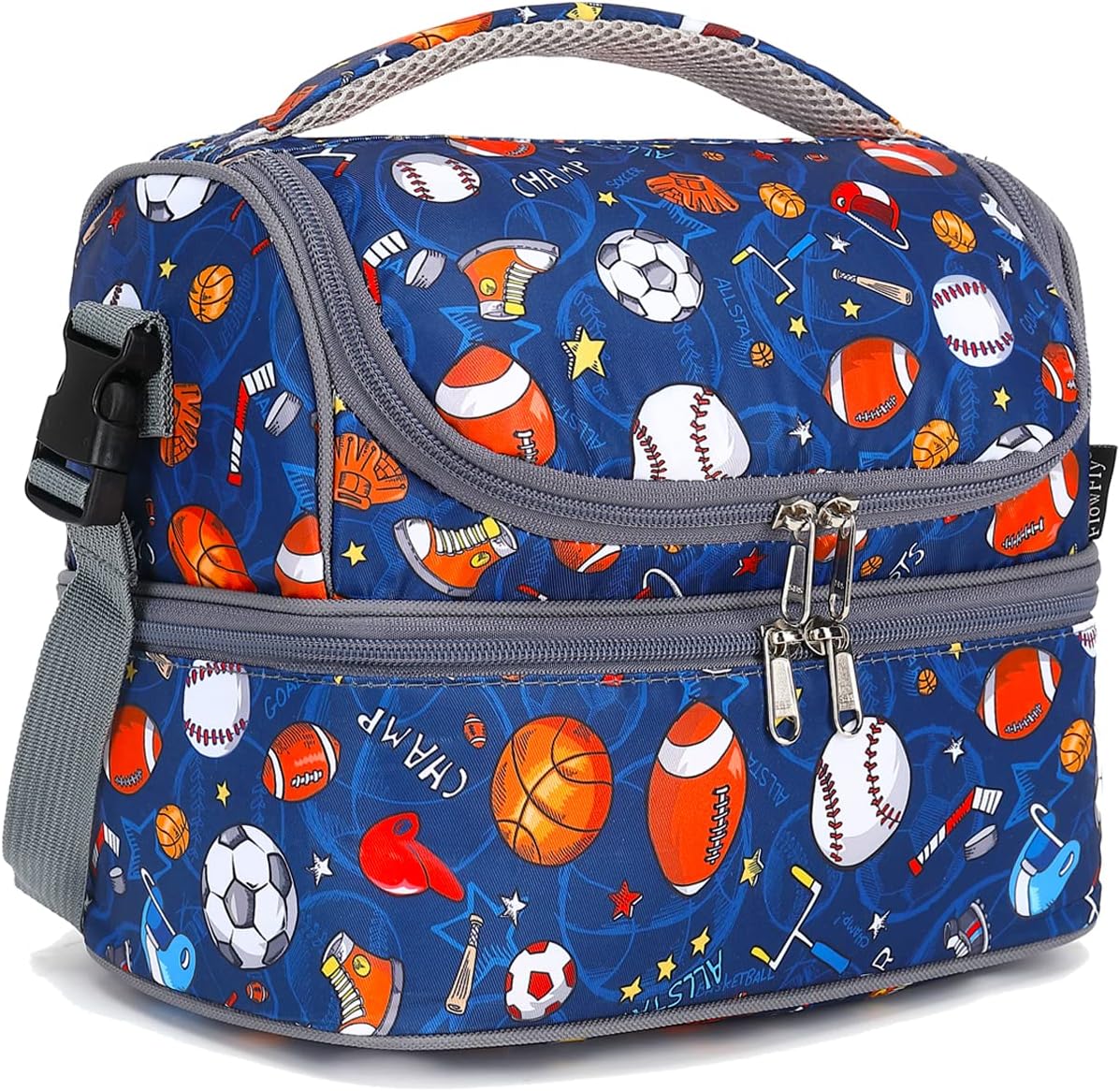 FlowFly Kids Double Decker Cooler Insulated Lunch Bag Large Tote for Boys, Girls, Men, Women, With Adjustable Strap, Unicorn