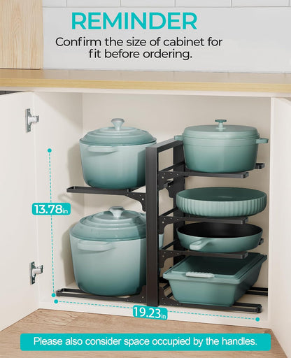 ORDORA Pots and Pans Organizer Under Cabinet 16.6", 8-Tier Adjustable Rack