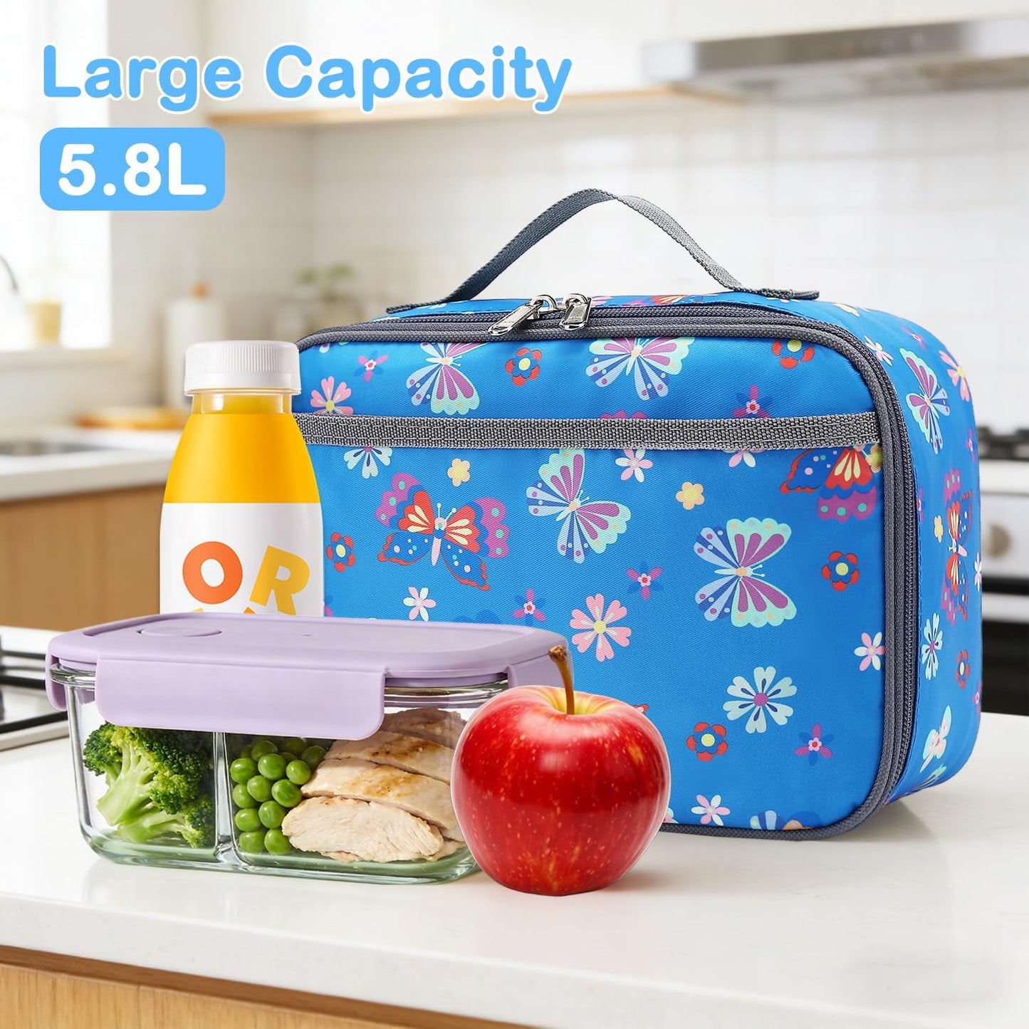 FlowFly Kids Lunch box Insulated Soft Bag Mini Cooler Back to School Thermal Meal Tote Kit for Girls, Boys, Black
