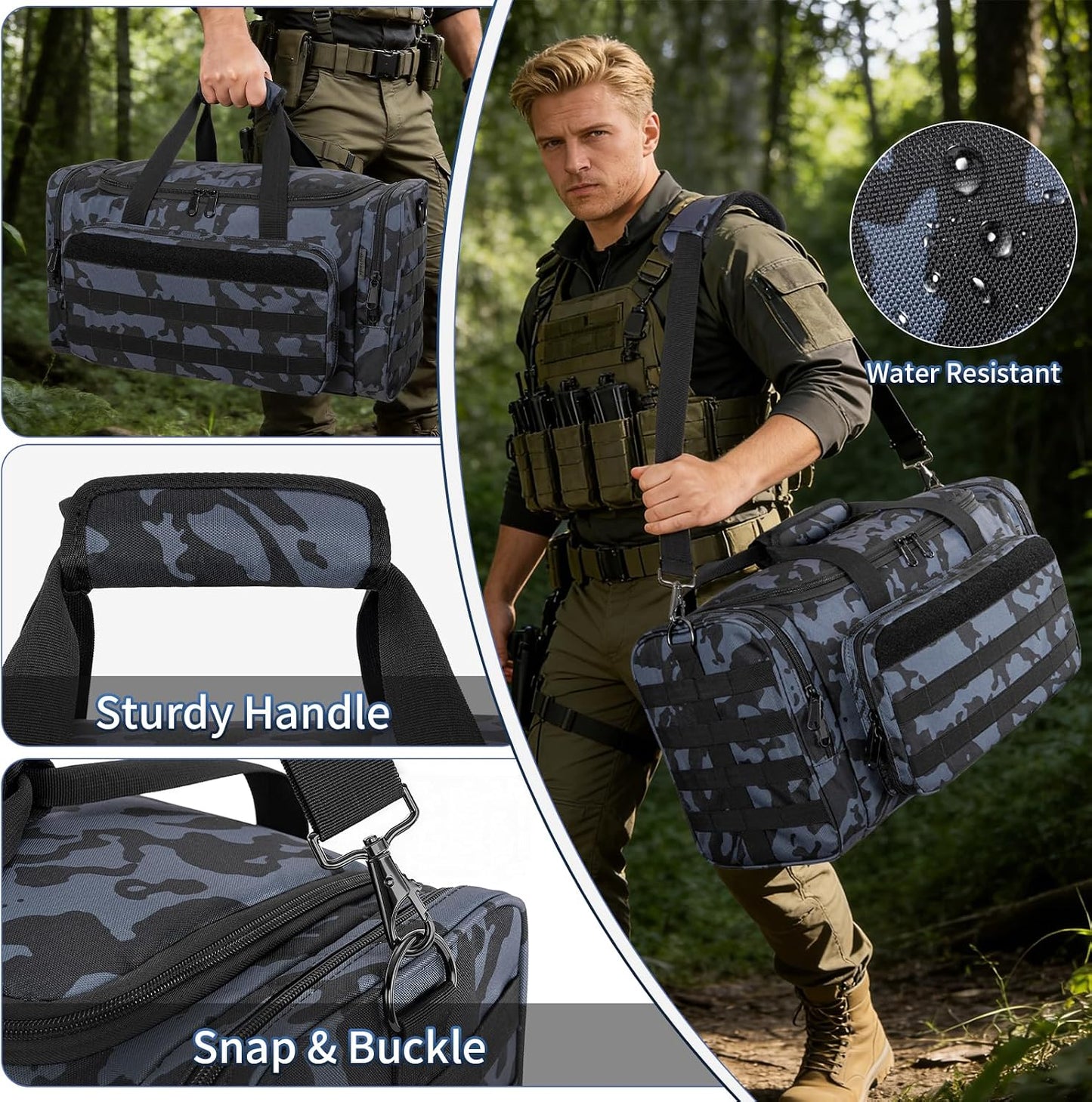 Tactical Pistol Range Bag, Gun Range Bag for Handguns, Shooting Duffle Range Pistol Bag with 6X Magazine Slots, Extra Pockets for Ammo and Essentials