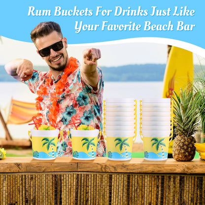 20 Pcs 32 oz Plastic Cocktail Rum Buckets with Handles for Drinks with 100 Colorful Straws Reusable Portable Drink Buckets for Beach Summer Bar Parties