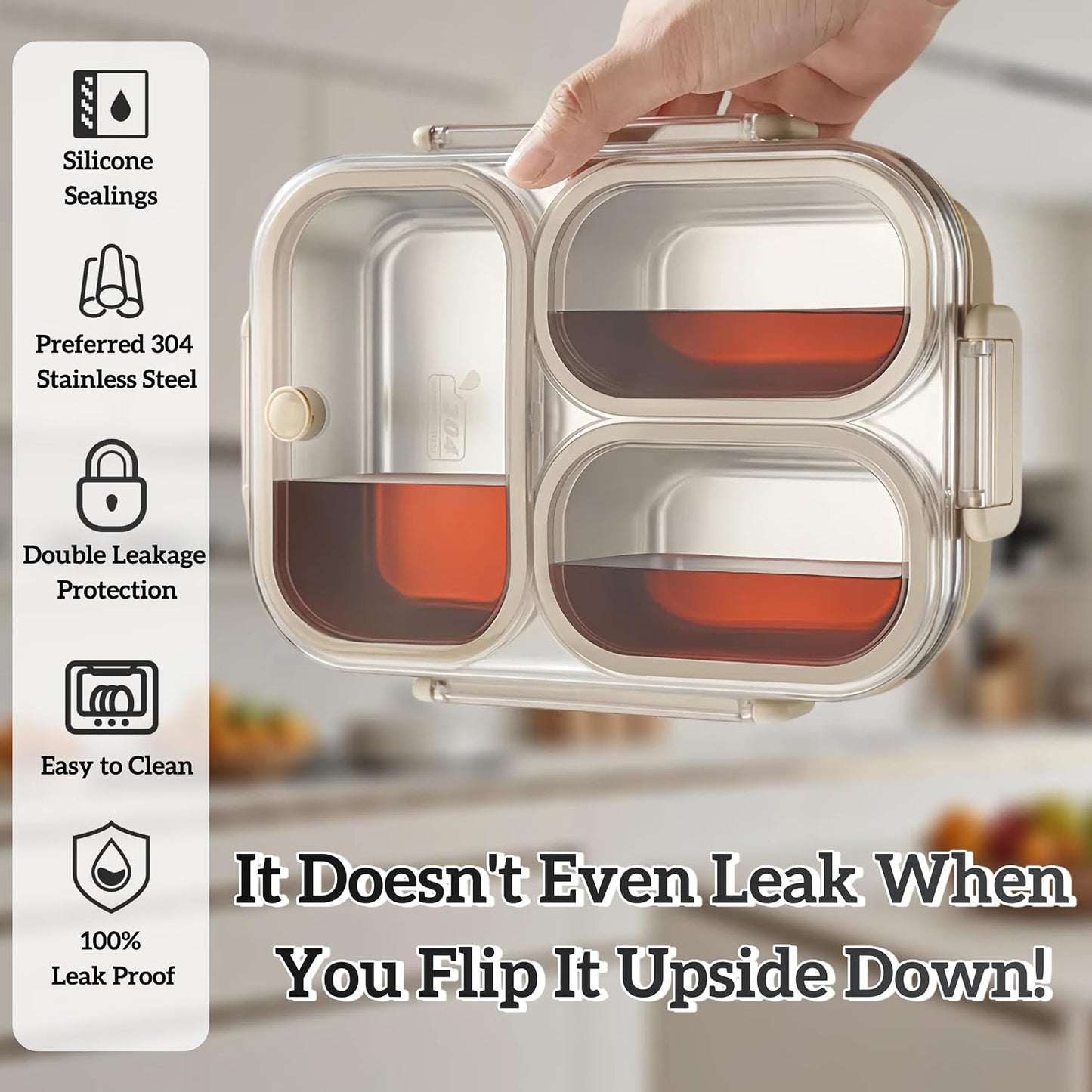 Stainless Steel Lunch Box for Kids, 3-Compartment Bento Box with Lid | Leakproof, Eco-Friendly Metal Food Container for School, Work, Picnic | Easy to Clean & Microwave Safe (White)