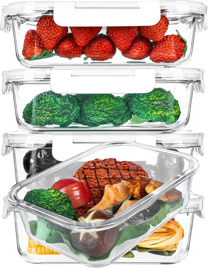 M MCIRCO [5-Packs, 36 Oz Glass Meal Prep Containers with Snap Locking Lids Glass Food Containers,Airtight Lunch Container,Microwave, Oven, Freezer and Dishwasher (4.5 Cup)