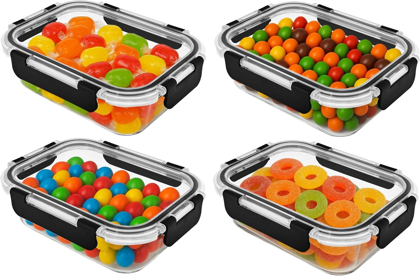 Glass Food Storage Containers Bowls with Airtight Snap Locking Lids for Meal Prep Leftovers Baking Lunch Boxes Dish (Black, 35oz Rectangle 4 Pack)