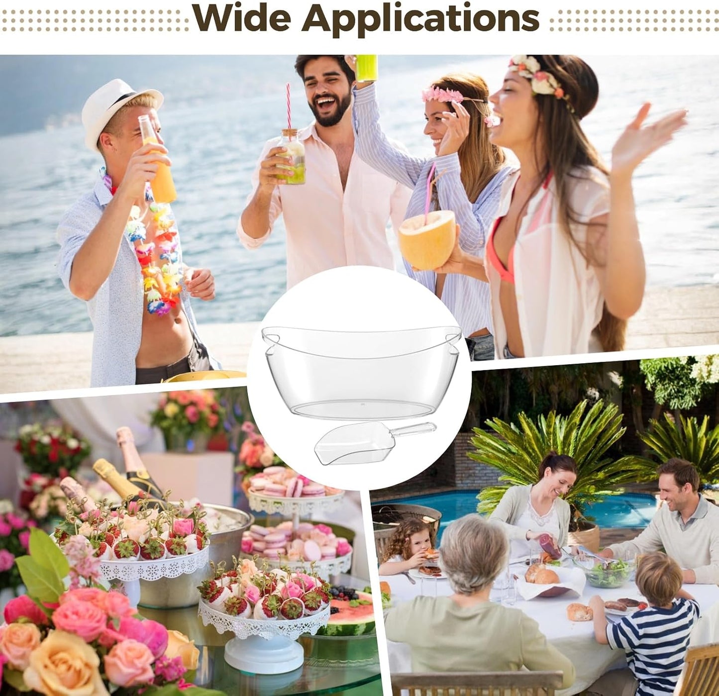 2-Pack Ice Buckets For Parties with Scoops, Tongs, Wine Opener, Wine Stoppers, 5.5L Acrylic Ice Bucket, Champagne Bucket, wine buckets for parties, Easy-Carry Handle, Ideal for Bars, Parties, Home Use