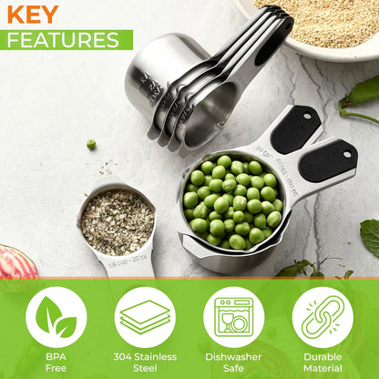 Spring Chef Stainless Steel Measuring Cups Set of 7 with Pour Spout - Nesting Kitchen Tools with Easy Read Markings to Measure Dry or Liquid Ingredients - Metal Measuring Cups for Baking & Cooking