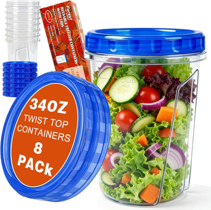 10 Pack 17oz Reusable Freezer Storage Containers with Twist Top Lids Airtight, Clear Plastic Food Storage Meal Prep Containers for Leftover Lunch Fruit Salad Snack, Small Soup Container Microwave Safe