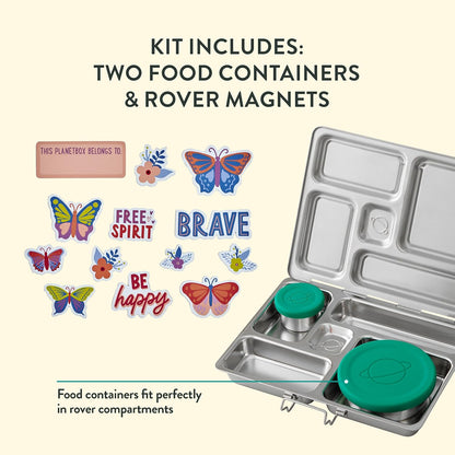 PlanetBox Rover Stainless Steel Bento Box Style Lunch Box Kit for Kids with 5 Compartments – Space Animals Edition includes Insulated Lunch Bag, Leakproof Food Containers and Matching Magnets