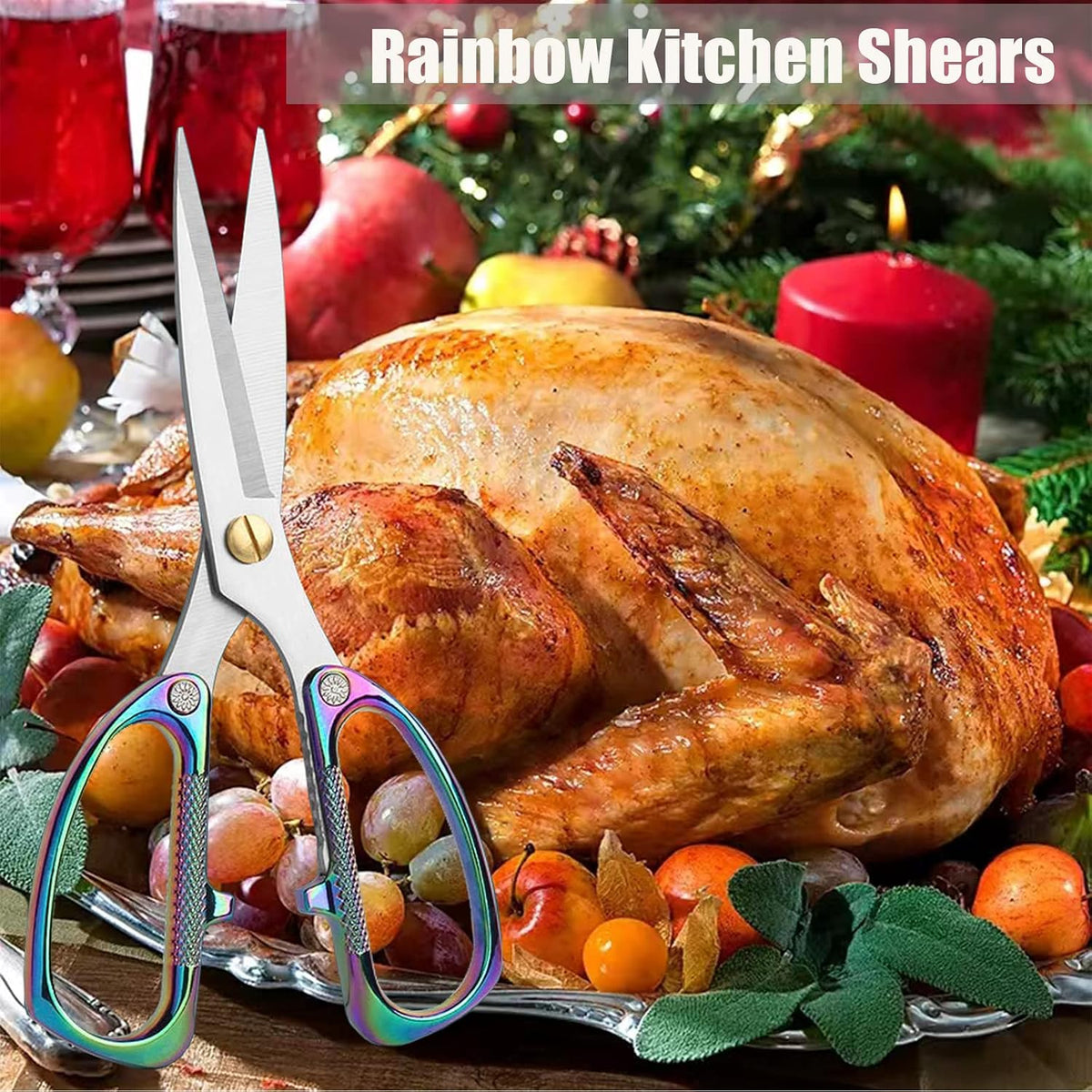 2 Pack Kitchen Shears,Heavy Duty Stainless Steel All-Purpose Poultry Meat Scissors for Cooking-Dishwasher Safe
